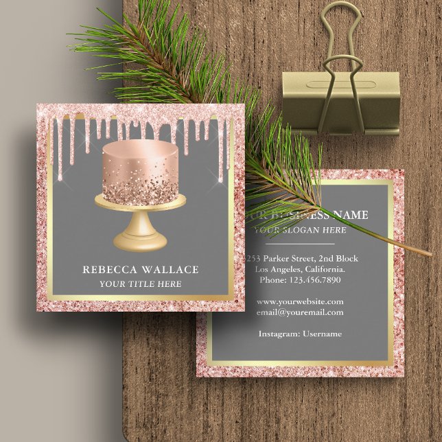 Rose Gold Glitzer Tropfen Blush Pink Custom Cake Quadratische Visitenkarte (Von Creator hochgeladen)