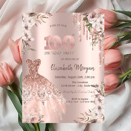 Rose Gold Glitzer Tropfen Dress Floral 100. Einladung