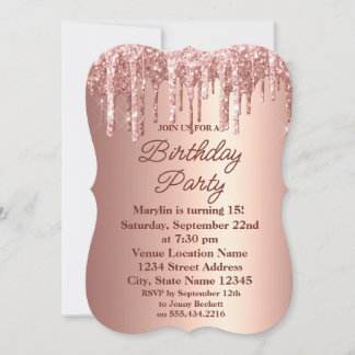 ROSE GOLD GLITZER TROPFEN ELEGANT GEBURTSTAGEINLAD EINLADUNG