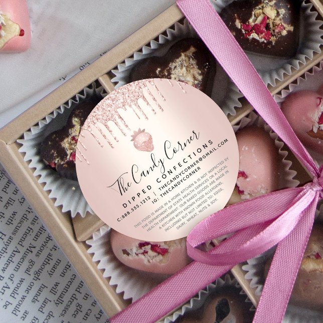 Rose Gold Glitzer Tropfen Erdbeere Confection Lega Runder Aufkleber (Von Creator hochgeladen)