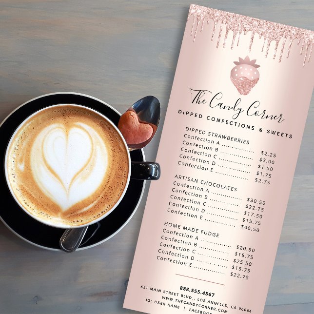 Rose Gold Glitzer Tropfen Erdbeeren Dessert Menü (Von Creator hochgeladen)