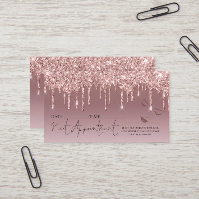 Rose Gold Glitzer Tropfen Ernennung Haar Makeup Visitenkarte (Vorderseite/Rückseite Beispiel)