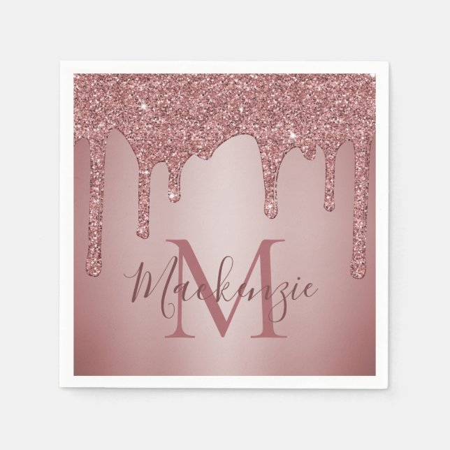 Rose Gold Glitzer Tropfen Fashion Monogram Serviette (Vorderseite)