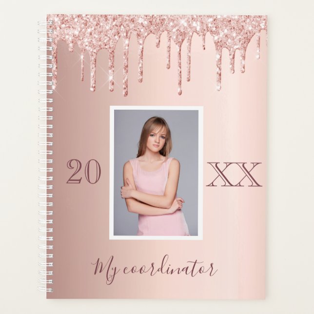 Rose Gold Glitzer Tropfen Foto Planer (Vorderseite)