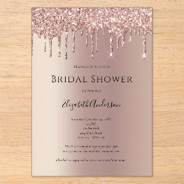 Rose Gold Glitzer Tropfen Glam Trendy Brautparty Acryleinladungen