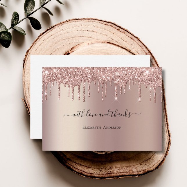 Rose Gold Glitzer Tropfen Glam Trendy Brautparty Dankeskarte (Rose Gold Dripping glitter Bling Glam Bridal Shower Wedding thank you card)