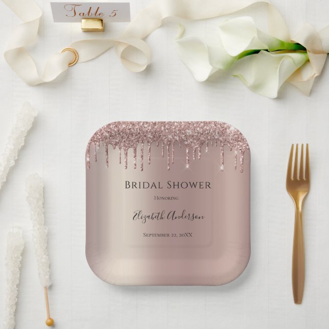 Rose Gold Glitzer Tropfen Glam Trendy Brautparty Pappteller (Hochzeit)