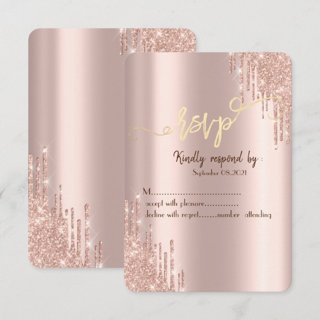 Rose Gold Glitzer Tropfen Gold UAWG Einladung (Vorne/Hinten)