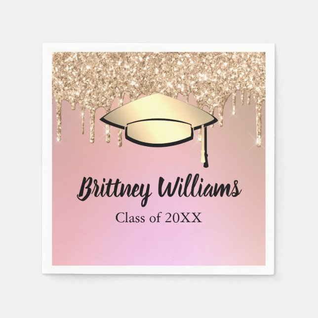 Rose Gold Glitzer Tropfen Graduate Serviette (Vorderseite)