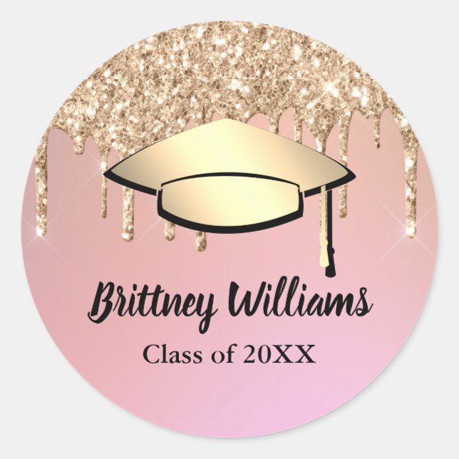 Rose Gold Glitzer Tropfen Graduierungsparty Runder Aufkleber (Vorderseite)
