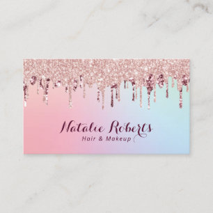 Rose Gold Glitzer Tropfen Haarstylle Makeup Artist Visitenkarte