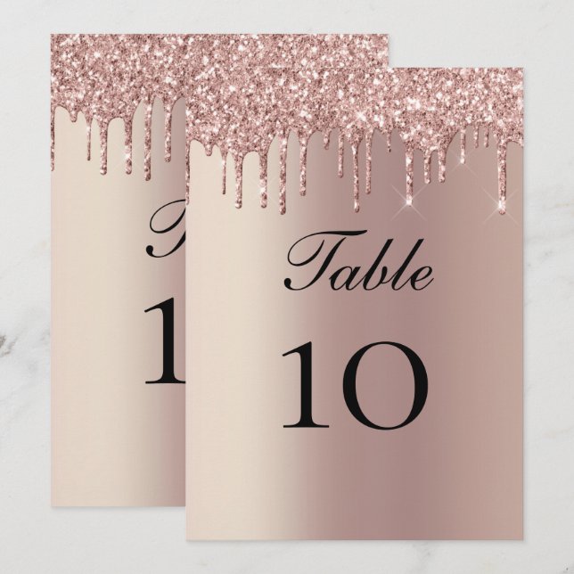 Rose Gold Glitzer Tropfen Hochzeitstisch-Flachkart (Vorne/Hinten)