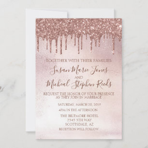 Rose Gold Glitzer Tropfen Kalligrafie Hochzeit Einladung