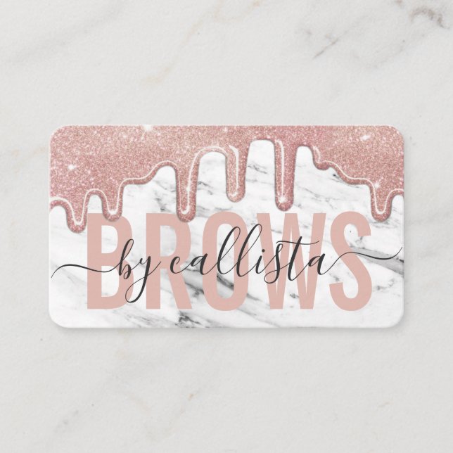 Rose Gold Glitzer Tropfen Marble Eyebrow Artist Visitenkarte (Vorderseite)