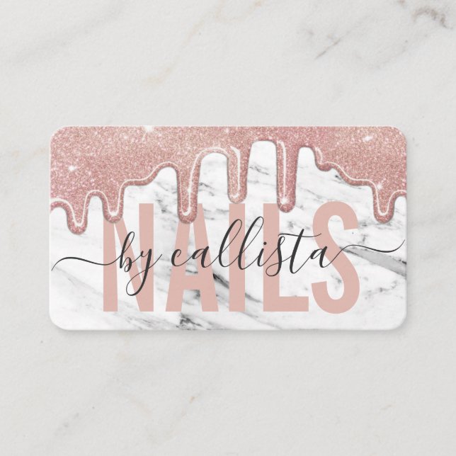 Rose Gold Glitzer Tropfen Marble Nail Artist Visitenkarte (Vorderseite)