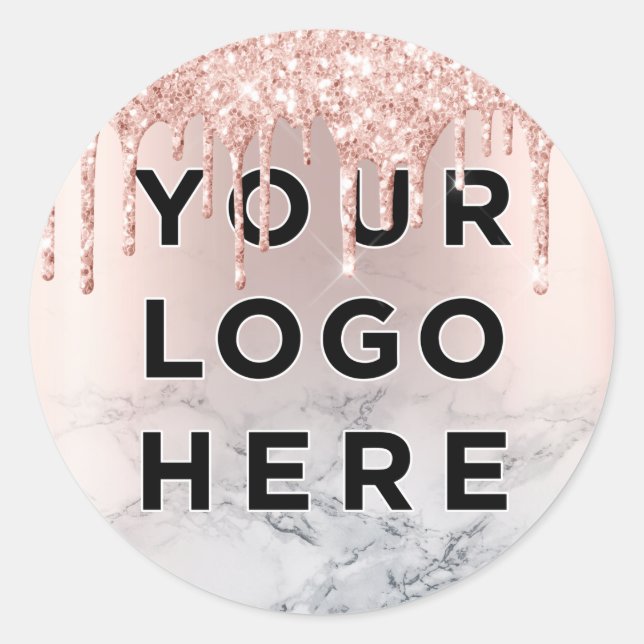 Rose Gold Glitzer Tropfen Marmorbusiness Logo Runder Aufkleber (Vorderseite)
