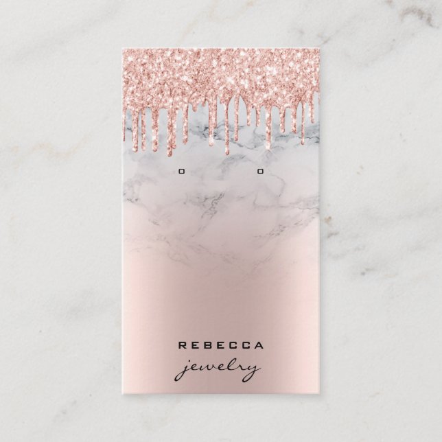 Rose Gold Glitzer Tropfen Marmorohrring-Anzeige Visitenkarte (Vorderseite)
