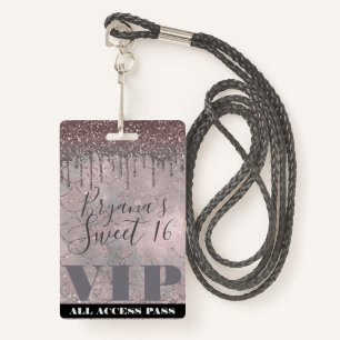 Rose Gold Glitzer Tropfen Mermaid Sweet 16 VIP Pas Ausweis