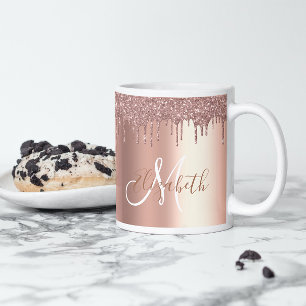Rose Gold Glitzer Tropfen Metal Monogram Kaffeetasse