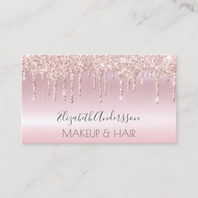 Rose Gold Glitzer Tropfen Metallische Schminkhaare Visitenkarte (Vorderseite)