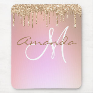 Rose Gold Glitzer Tropfen Monogram Mousepad