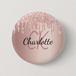 Rose Gold Glitzer Tropfen Monogramm Name Button