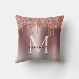 Rose Gold Glitzer Tropfen Monogramm Name Kissen