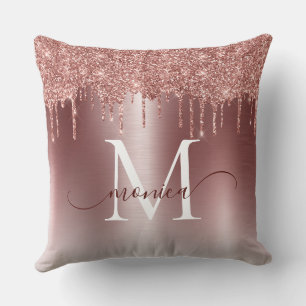 Rose Gold Glitzer Tropfen Monogramm Name Kissen