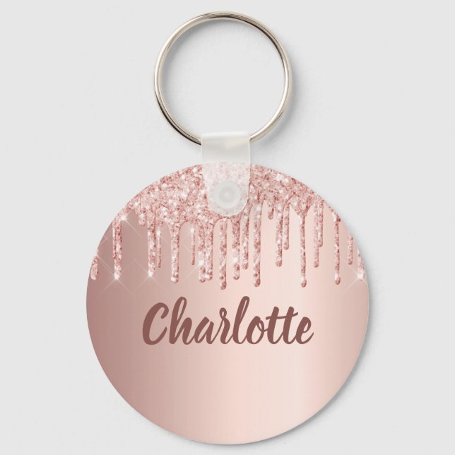 Rose Gold Glitzer Tropfen Monogramm Schlüsselanhänger (Vorderseite)