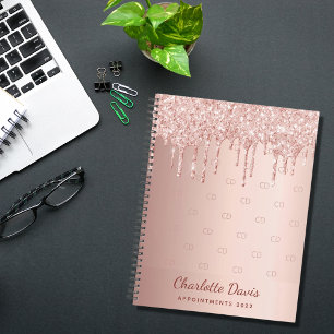 Rose Gold Glitzer Tropfen Monogramm Skript 2025 Planer