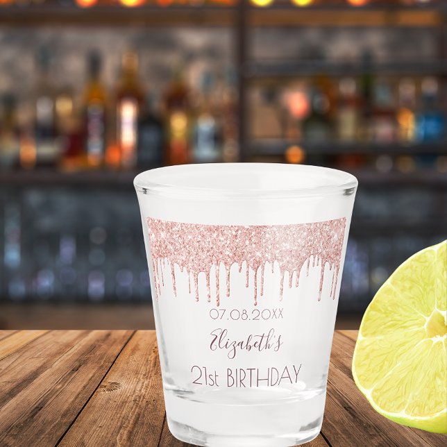Rose Gold Glitzer Tropfen Name Schnapsglas (Von Creator hochgeladen)