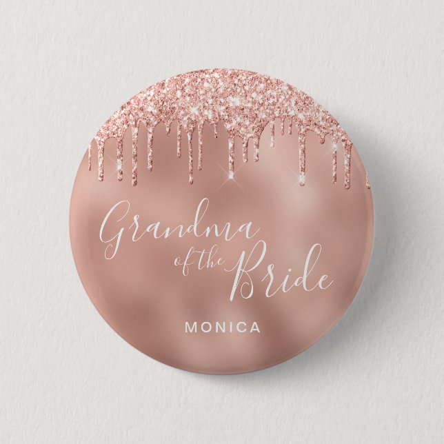 Rose Gold Glitzer Tropfen Oma der Braut Button (Vorderseite)