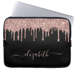 Rose Gold Glitzer Tropfen Personalisiert Black Laptopschutzhülle