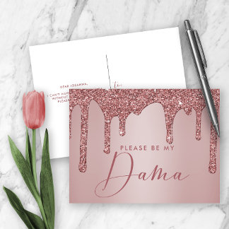 Rose Gold Glitzer Tropfen Quinceanera Dama Vorschl Einladungspostkarte