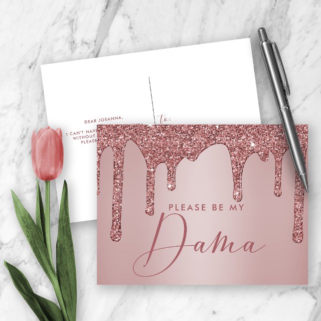 Rose Gold Glitzer Tropfen Quinceanera Dama Vorschl Einladungspostkarte (Von Creator hochgeladen)