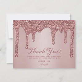 Rose Gold Glitzer Tropfen Quinceanera Dankeskarte