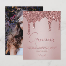 Rose Gold Glitzer Tropfen Quinceanera Foto Gracias Dankeskarte