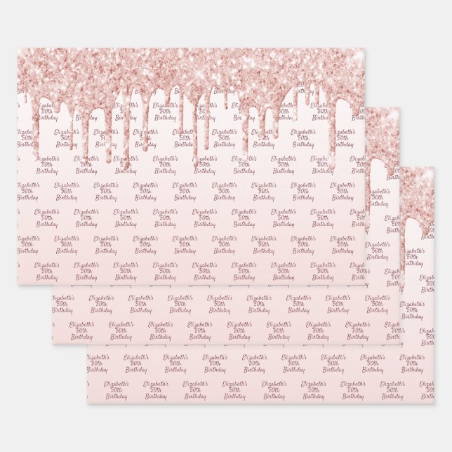 Rose Gold Glitzer Tropfen Rosa Monogramm Geschenkpapier Set (Set)