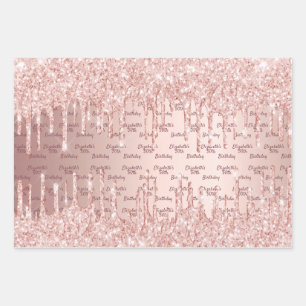 Rose Gold Glitzer Tropfen Rosa Monogramm Geschenkpapier Set