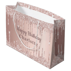 Rose Gold Glitzer Tropfen Rosa Monogramm Große Geschenktüte