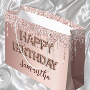 Rose Gold Glitzer Tropfen Rosa Monogramm Große Geschenktüte