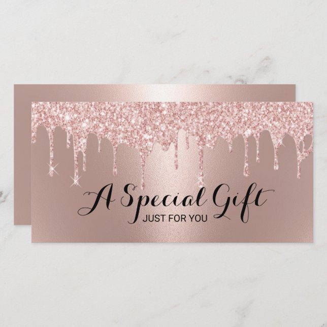 Rose Gold Glitzer Tropfen Salon Geschenkgutscheine (Vorne/Hinten)