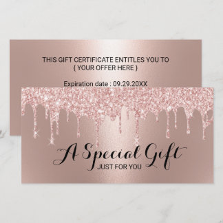 Rose Gold Glitzer Tropfen Salon Geschenkgutscheine