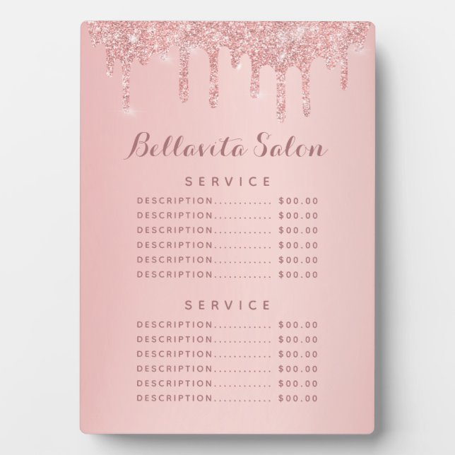 Rose Gold Glitzer Tropfen Salon Price Menü Plaque Fotoplatte (Vorderseite)