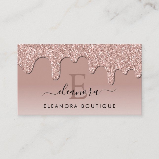 Rose Gold Glitzer Tropfen Schmuck Designer Monogra Visitenkarte (Vorderseite)