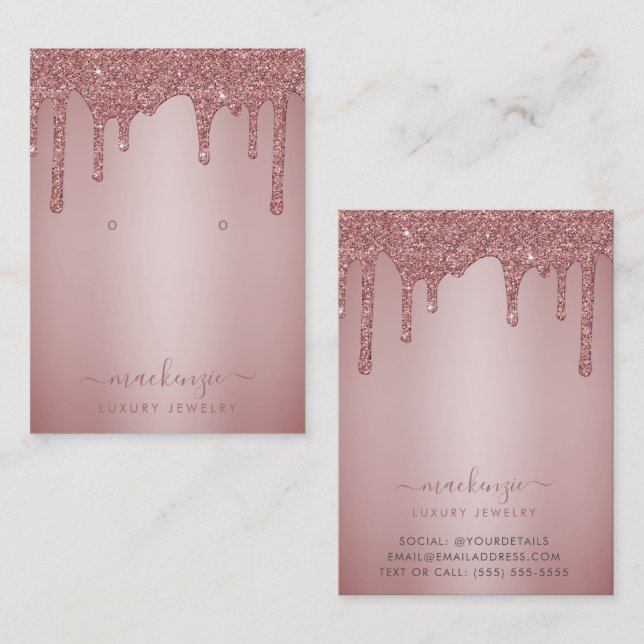 Rose Gold Glitzer Tropfen Schmuckkarte Visitenkarte (Vorne/Hinten)