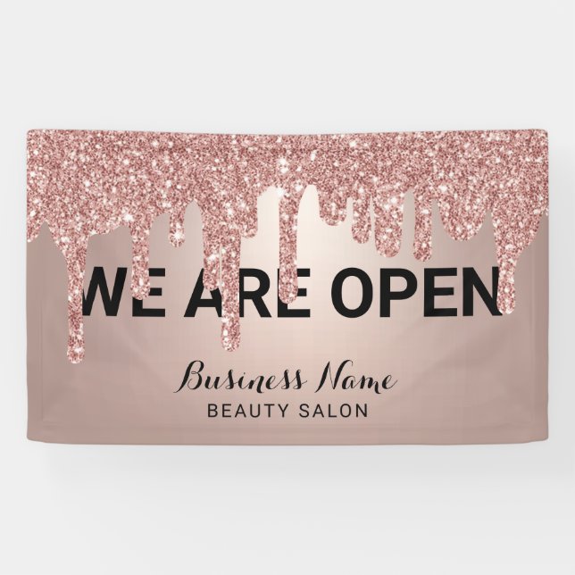 Rose Gold Glitzer Tropfen Schönheitssalon Wir sind Banner (Horizontal)