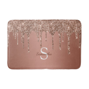 Rose Gold Glitzer Tropfen Sparkle Monogram Name Badematte
