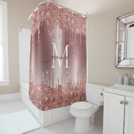 Rose Gold Glitzer Tropfen Sparkle Monogram Name Duschvorhang