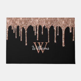 Rose Gold Glitzer Tropfen Sparkle Monogram Name Fußmatte